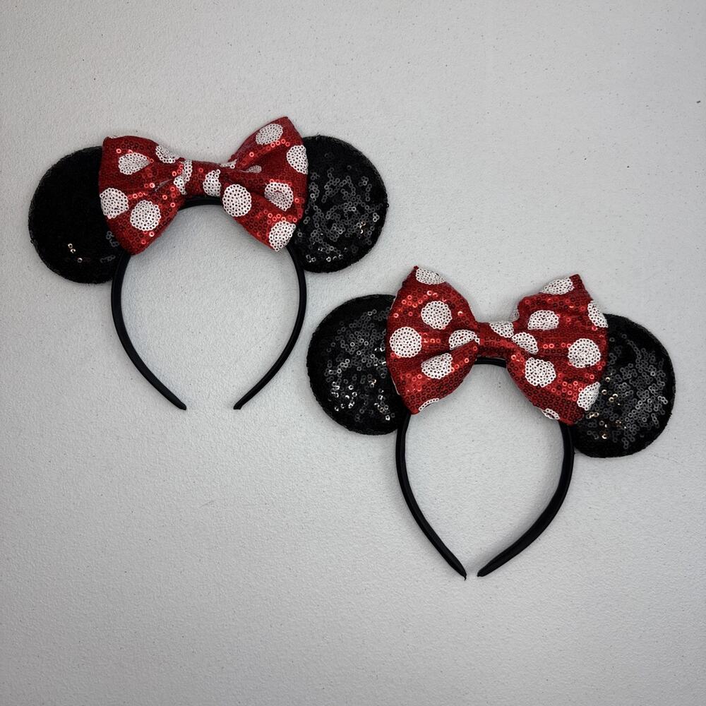 Mouse Ears Headband 2 Pack Red Sequin Polka Dot Bow
